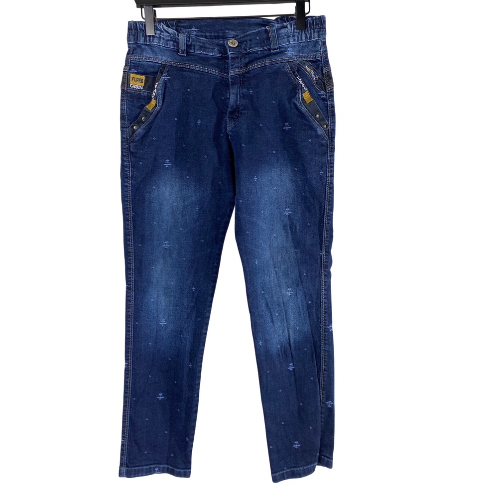 Furer Casual Jeans Women 36 Blue Excellent Embroidered Straight Leg Pants